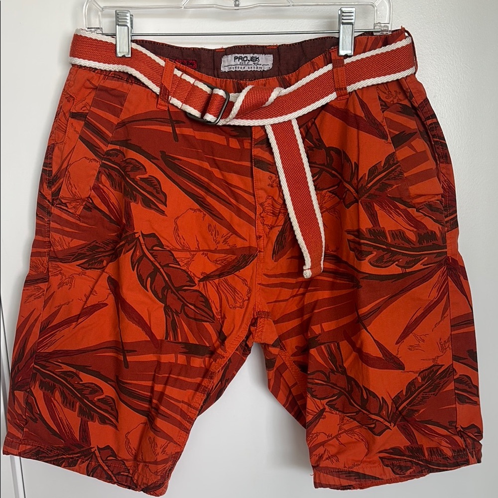 Red Tropical Board Shorts with Quick-Dry Fabric
